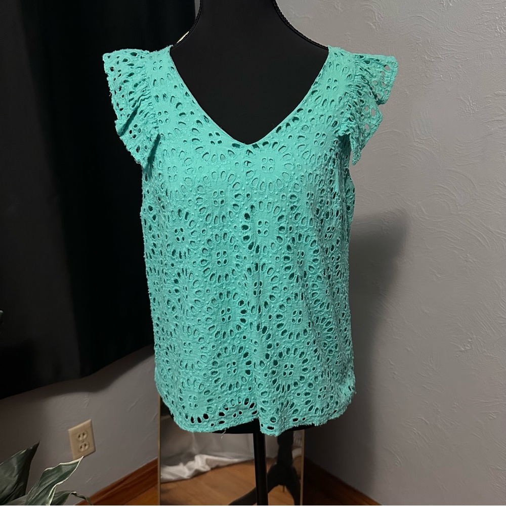 Lilly Pulitzer Eyelet Blouse β Emerald Green | Size S | Lined